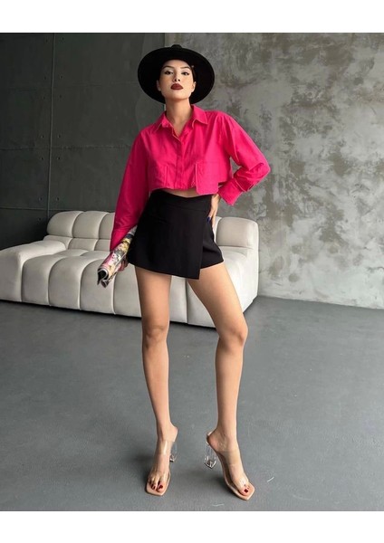 Poplin Crop Gömlek Fuşya