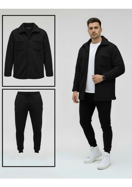 Unisex Trend Kombin Peluş Gömlek Ceket & Jogger Eşofman Takımı