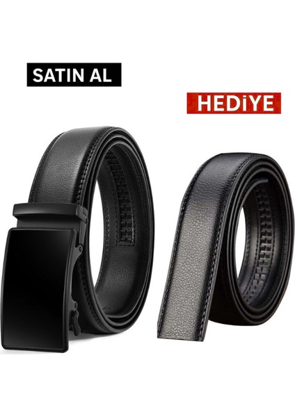 Otomatik Tokalı Deliksiz erkek Kemer /siyah Yedek Kemer Hediye