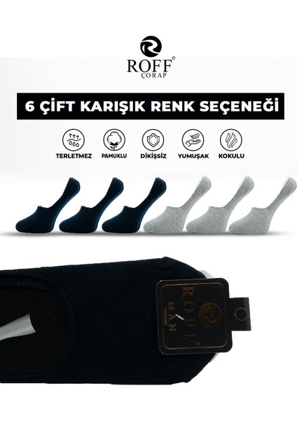 Pamuklu Erkek Babet Çorap Dikişsiz Görünmez Kaydırmaz Topuk Silikonlu 6’lı Paket