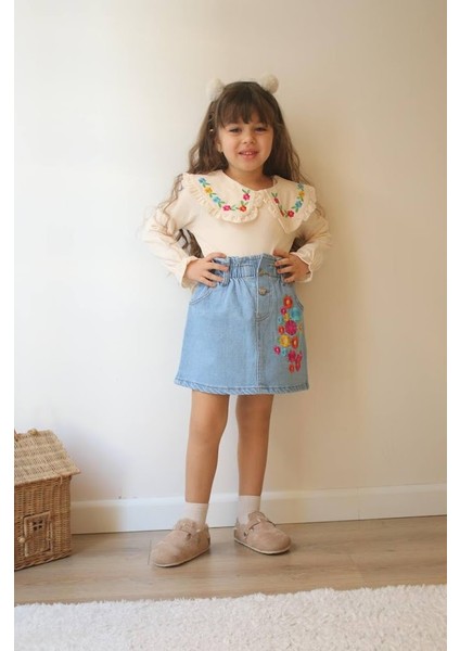 Nakış Işlemeli Kot Etekli Kız Çocuk Takım fiyatları