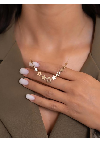 14 Ayar Altın Sıralı Yıldız Zincir Kolye indirimleri