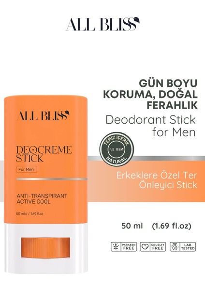 ALL BLİSS All Bliss Erkek Deocreme Stick 50 ml – Uzun Süreli Koruma & Ferahlık, Anti-Transpirant Stick