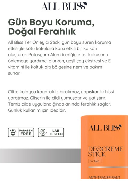 ALL BLİSS All Bliss Erkek Deocreme Stick 50 ml – Uzun Süreli Koruma & Ferahlık, Anti-Transpirant Stick modelleri
