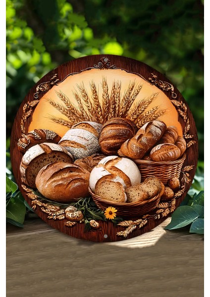 20 x 20cm Dekoratif Ahşap Duvar Süsü – Ekmek ve Buğday Tasarımı DT089
