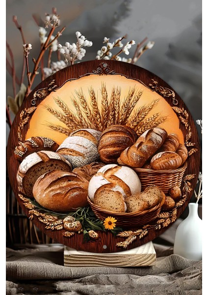 20 x 20cm Dekoratif Ahşap Duvar Süsü – Ekmek ve Buğday Tasarımı DT089 modelleri