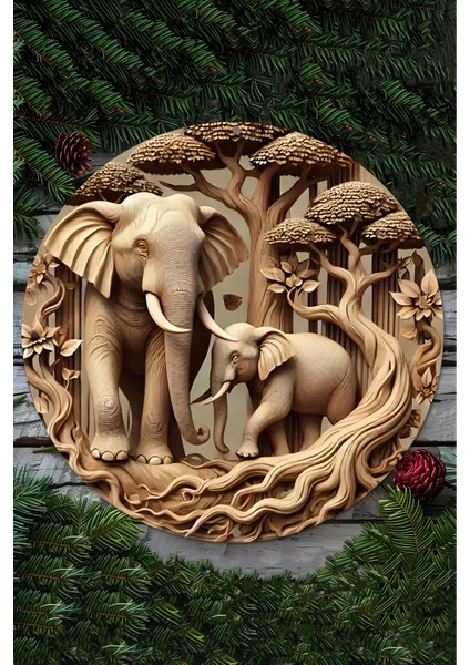 33 x 33cm Dekoratif Ahşap Duvar Süsü – Fil ve Doğa Tasarımı DT090 fiyatları