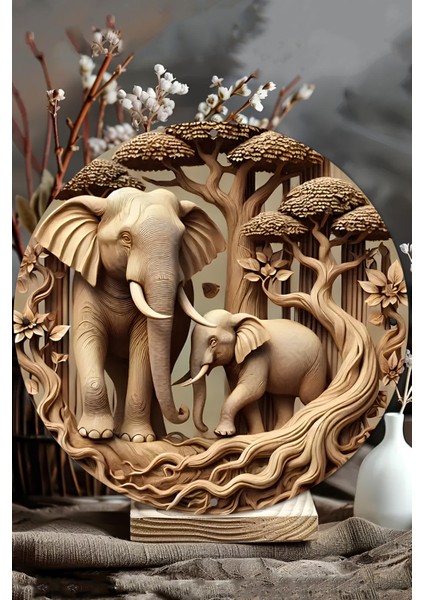 33 x 33cm Dekoratif Ahşap Duvar Süsü – Fil ve Doğa Tasarımı DT090 modelleri