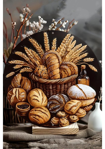 33 x 33 cm Dekoratif Ahşap Duvar Süsü – Ekmek ve Buğday Tasarımı DT095 modelleri