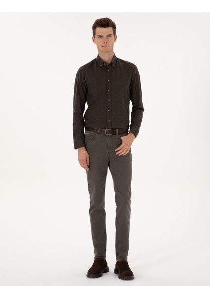 Erkek Kahverengi Flanel Dokulu Slim Fit Uzun Kollu Gömlek 50316751-VR029 fırsatları