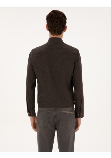 Erkek Kahverengi Flanel Dokulu Slim Fit Uzun Kollu Gömlek 50316751-VR029 indirimleri