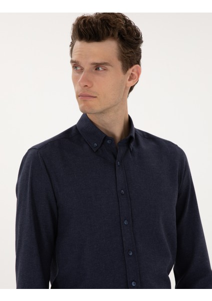 Erkek Lacivert Flanel Dokulu Slim Fit Uzun Kollu Gömlek 50316751-VR033 fiyatları