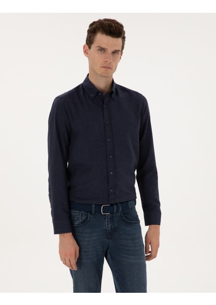 Erkek Lacivert Flanel Dokulu Slim Fit Uzun Kollu Gömlek 50316751-VR033 modelleri