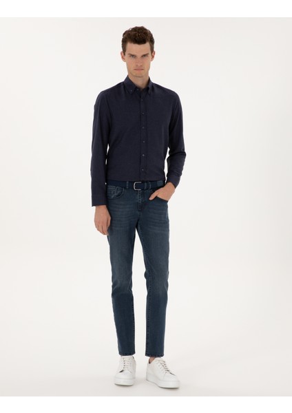 Erkek Lacivert Flanel Dokulu Slim Fit Uzun Kollu Gömlek 50316751-VR033 fırsatları
