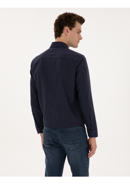 Erkek Lacivert Flanel Dokulu Slim Fit Uzun Kollu Gömlek 50316751-VR033 indirimleri