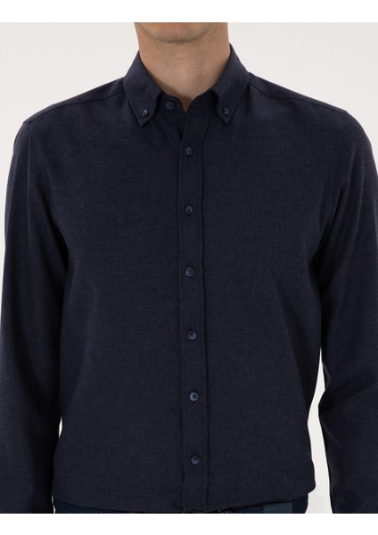 Erkek Lacivert Flanel Dokulu Slim Fit Uzun Kollu Gömlek 50316751-VR033