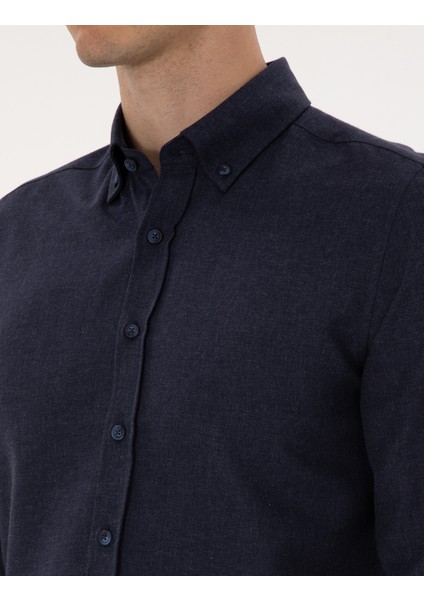 Erkek Lacivert Flanel Dokulu Slim Fit Uzun Kollu Gömlek 50316751-VR033