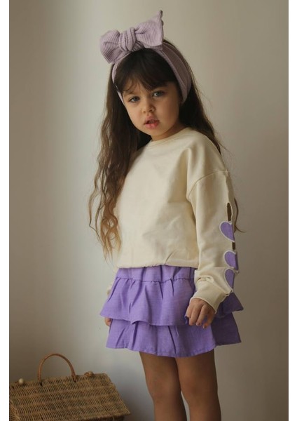 Lila Etekli Kalp Detaylı Kız Çocuk Takım fiyatları