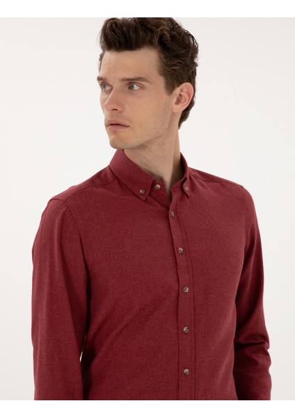 Erkek Bordo Flanel Dokulu Slim Fit Uzun Kollu Gömlek 50316751-VR014 fiyatları