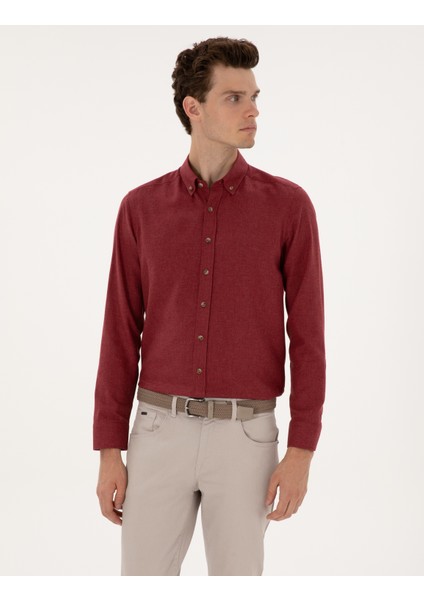 Erkek Bordo Flanel Dokulu Slim Fit Uzun Kollu Gömlek 50316751-VR014 modelleri