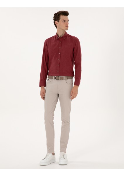 Erkek Bordo Flanel Dokulu Slim Fit Uzun Kollu Gömlek 50316751-VR014 fırsatları