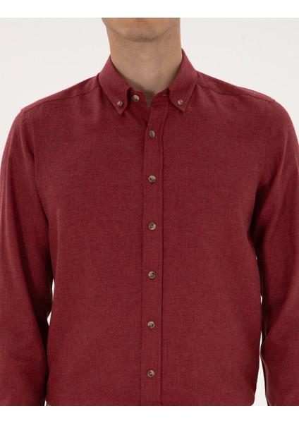 Erkek Bordo Flanel Dokulu Slim Fit Uzun Kollu Gömlek 50316751-VR014