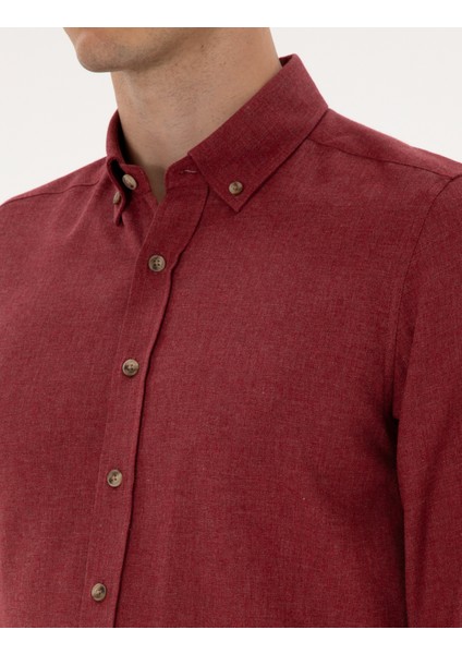 Erkek Bordo Flanel Dokulu Slim Fit Uzun Kollu Gömlek 50316751-VR014