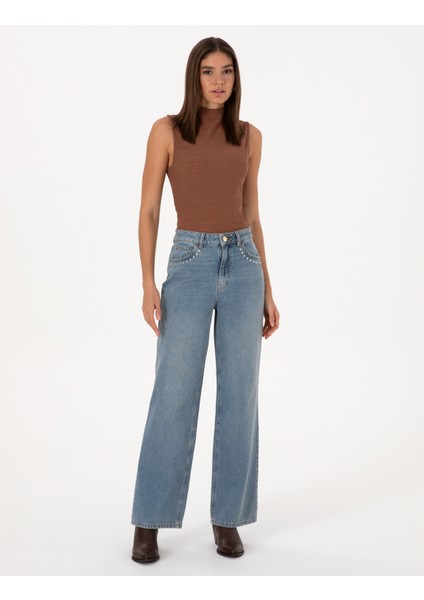 Kadın Mavi Loose Fit Jean Pantolon 50308443-VR036