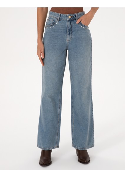 Kadın Mavi Loose Fit Jean Pantolon 50308443-VR036 fiyatları