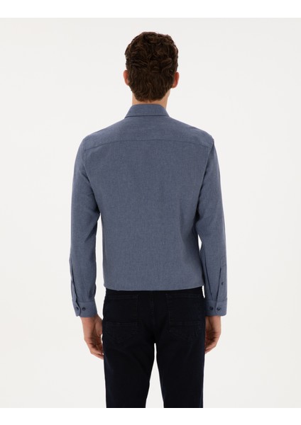 Erkek Koyu Mavi Flanel Dokulu Slim Fit Uzun Kollu Gömlek 50316751-VR032 indirimleri