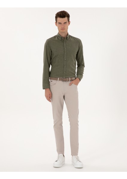 Erkek Haki Flanel Dokulu Slim Fit Uzun Kollu Gömlek 50316751-VR027 fırsatları