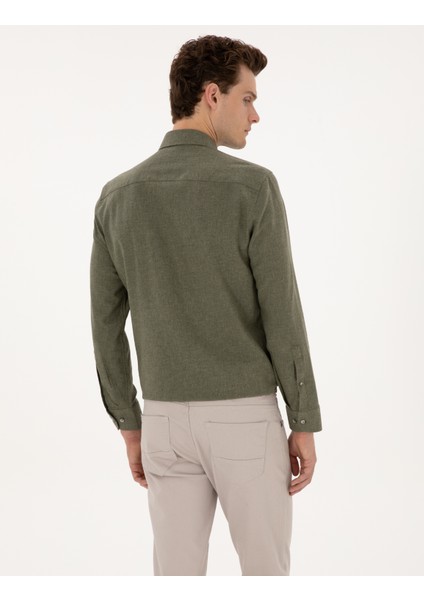 Erkek Haki Flanel Dokulu Slim Fit Uzun Kollu Gömlek 50316751-VR027 indirimleri
