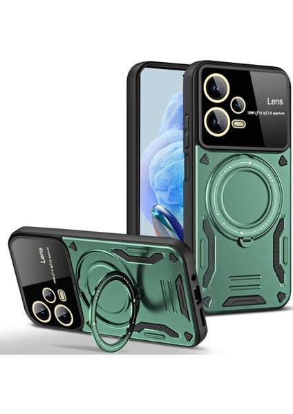 Xiaomi Redmi Note 12 Pro 5g Kılıf Joy Lens Standlı Kapak - Koyu Yeşil