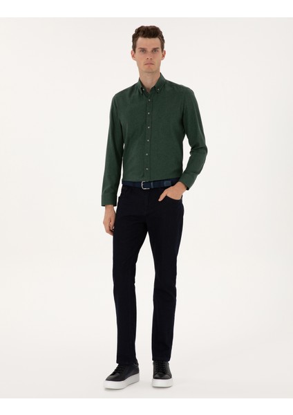 Erkek Yeşil Flanel Dokulu Slim Fit Uzun Kollu Gömlek 50316751-VR054 fırsatları