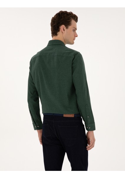 Erkek Yeşil Flanel Dokulu Slim Fit Uzun Kollu Gömlek 50316751-VR054 indirimleri