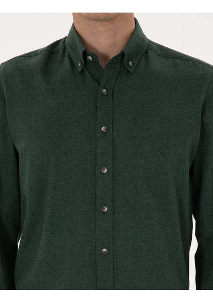 Erkek Yeşil Flanel Dokulu Slim Fit Uzun Kollu Gömlek 50316751-VR054