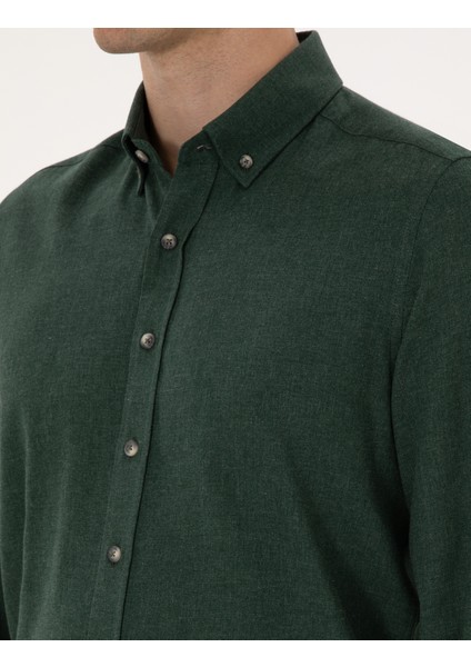 Erkek Yeşil Flanel Dokulu Slim Fit Uzun Kollu Gömlek 50316751-VR054