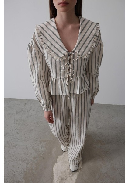 Bebe Yakalı Önü Bağlamalı Takım - Natür fırsatları