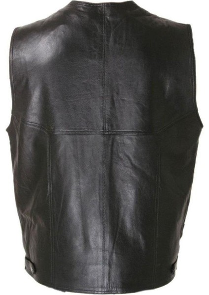 Hakiki Kuzu Derisi Siyah Önden Üç Düğmeli Deri Yelek fiyatları