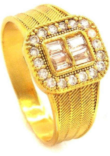 Altın Kaplama Zirkon Taşlı Hasır Model Baget Yüzük YZK-446