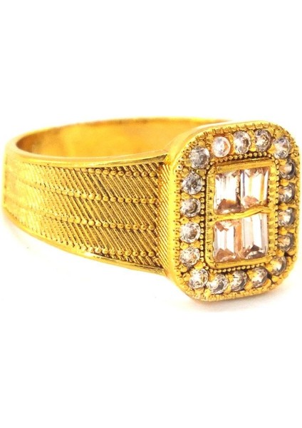 Altın Kaplama Zirkon Taşlı Hasır Model Baget Yüzük YZK-446 modelleri