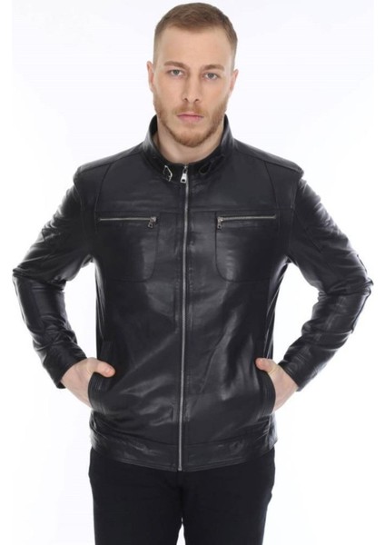 Hakiki Kuzu Derisi Siyah Royale Fermuarlı Erkek Deri Ceket fiyatları