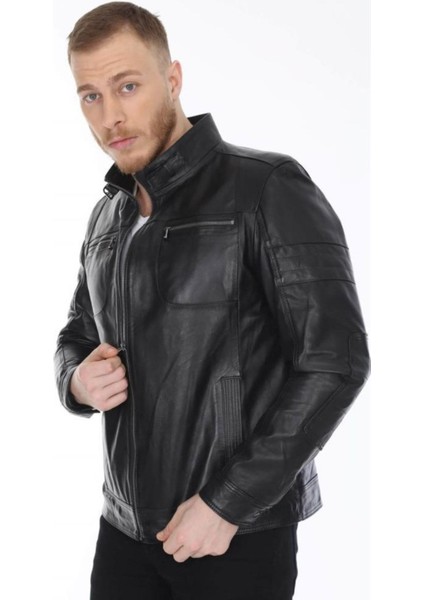 Hakiki Kuzu Derisi Siyah Royale Fermuarlı Erkek Deri Ceket fırsatları