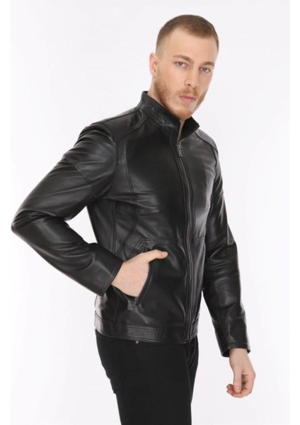 Hakiki Kuzu Derisi Siyah Royale Fermuarlı Erkek Deri Ceket indirimleri