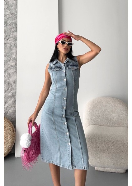 Sıfır Kol Kar Yıkama Tunik Ceket Mavi D2520