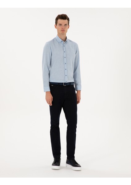 Erkek Açık Mavi Flanel Dokulu Slim Fit Uzun Kollu Gömlek 50316751-VR003 fırsatları