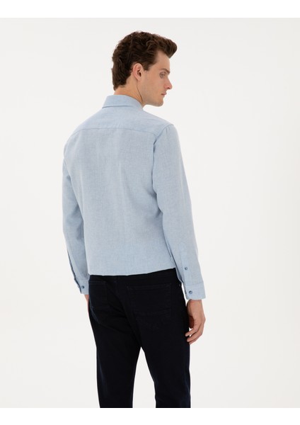 Erkek Açık Mavi Flanel Dokulu Slim Fit Uzun Kollu Gömlek 50316751-VR003 indirimleri