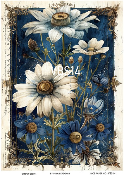 Lacivert Serisi VBS14 Mavi, Çiçek, Portre Desenli 30*42 cm Pirinç Dekopaj