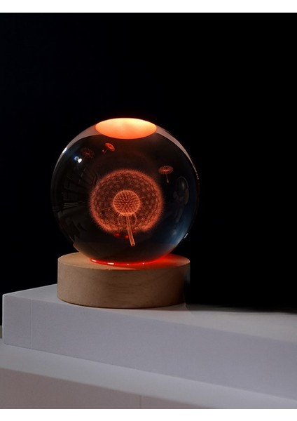 3D Karahindiba Temalı Kristal Küre LED Gece Lambası – Usb'li Ahşap Standlı Rgb LED Lamba fiyatları