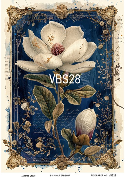 Lacivert Serisi VBS28 Mavi, Çiçek, Portre Desenli 30*42 cm Pirinç Dekopaj